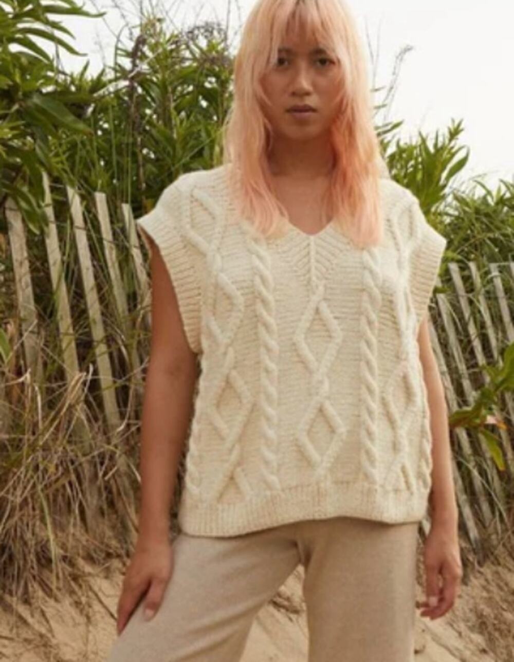 The Knotty Ones Laimė Oat Handmade Alpaca Wool Cotton Vest Cableknit Small NWT